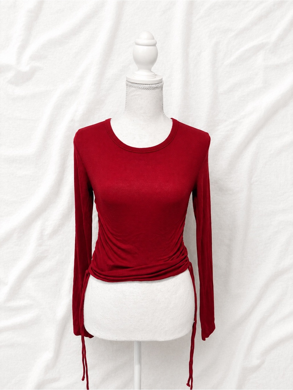 Aeropostale Long Sleeve Red Side-Tie Ribbed Top